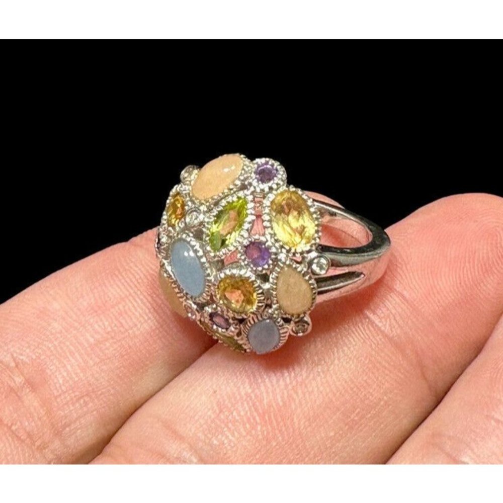 Ross Simons EA 925 Multi-Gemstone Oval Cocktail Ring Sterling Silver Size 6